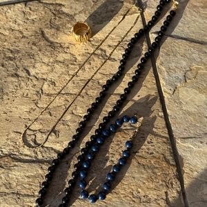 Lot of Monet Signed Necklaces Bracelet Ring Gold Tone Beaded & Chain Vintage.